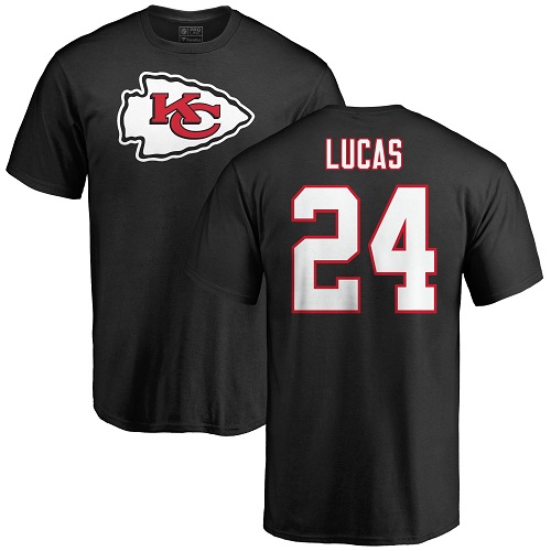 Men Kansas City Chiefs #24 Lucas Jordan Black Name and Number Logo T-Shirt